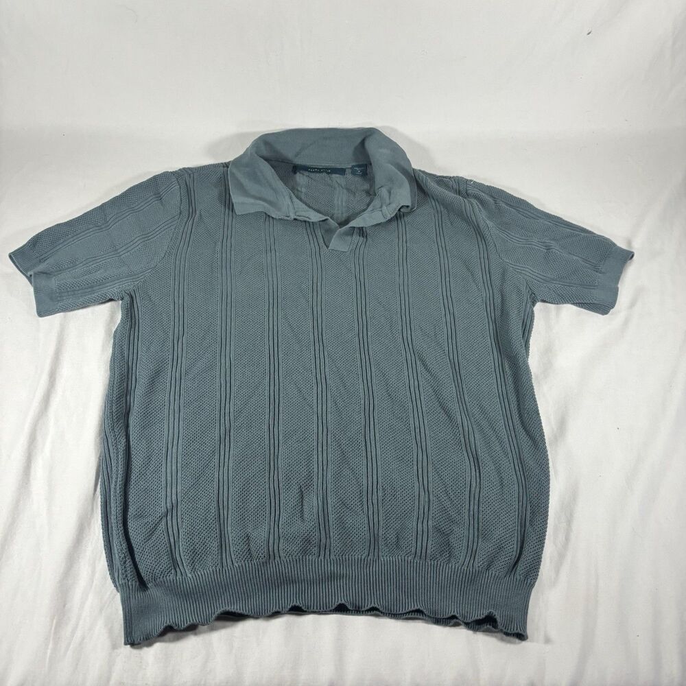 Perry Ellis Mens M Gray Short Sleeve Knit Polo Sweater Textured